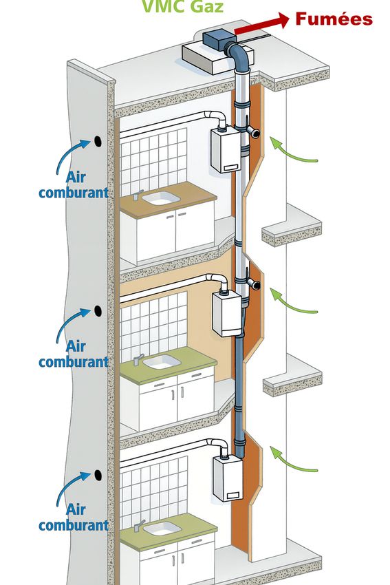 Schéma d'une VMC Gaz pour du collectif