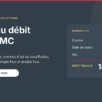 Calculette de débit VMC : exemple d'un T4 avec 120 m³/h en cuisine, 30 en salle de bains et 30 au WC, soit 180 m³/h de débit d'extraction réglementaire.