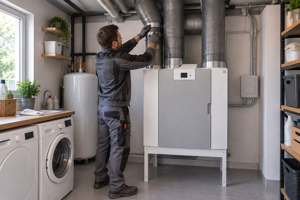 Installation d'une VMC double flux neuve en remplacement d'un ancien groupe d'extraction