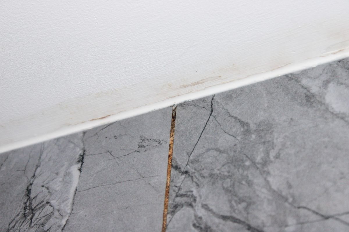 Moisissures au plafond d'une salle de bains mal ventilée, conséquence d'une VMC non conforme